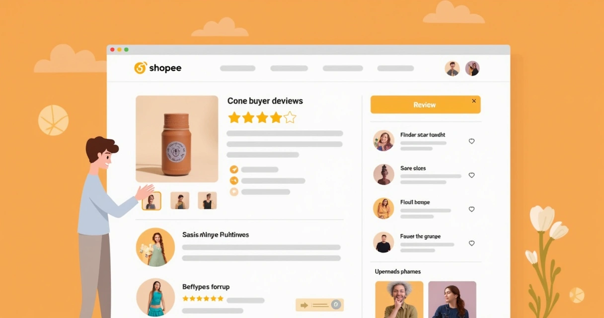 Página de produto na Shopee mostrando avaliações e estrelas de compradores 