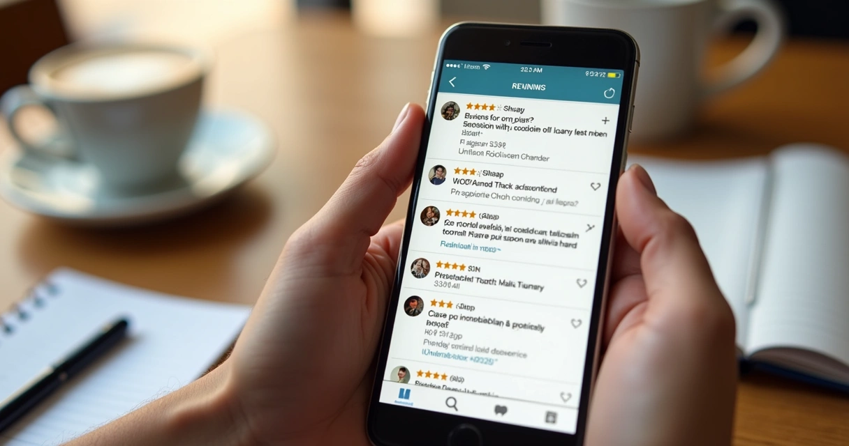 Pessoa olhando avaliações de buffet em redes sociais pelo celular 