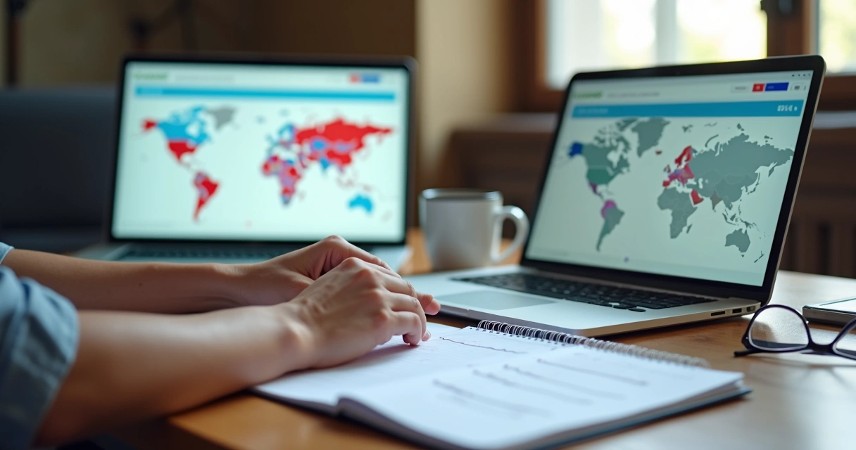 Profissional financeiro comparando ferramentas em notebook