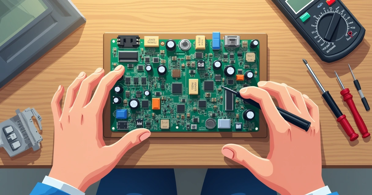 Técnico avalia placa eletrônica de máquina de lavar 