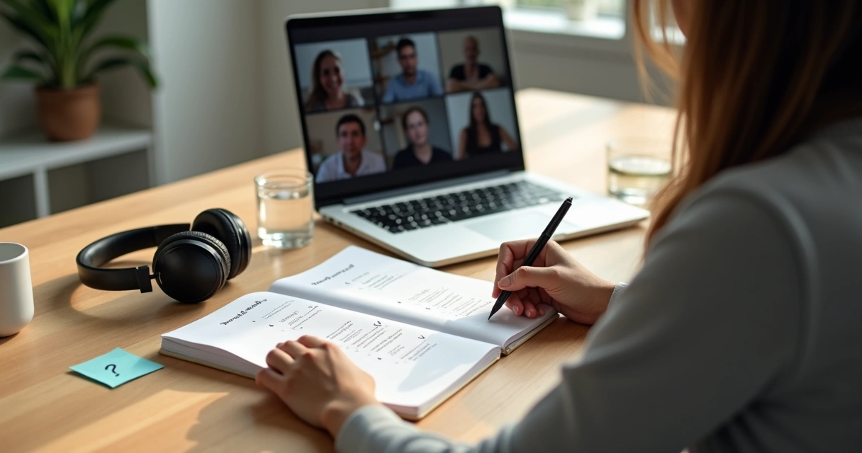 Pessoa refletindo sobre impacto da própria comunicação diante de anotações em mesa de trabalho 