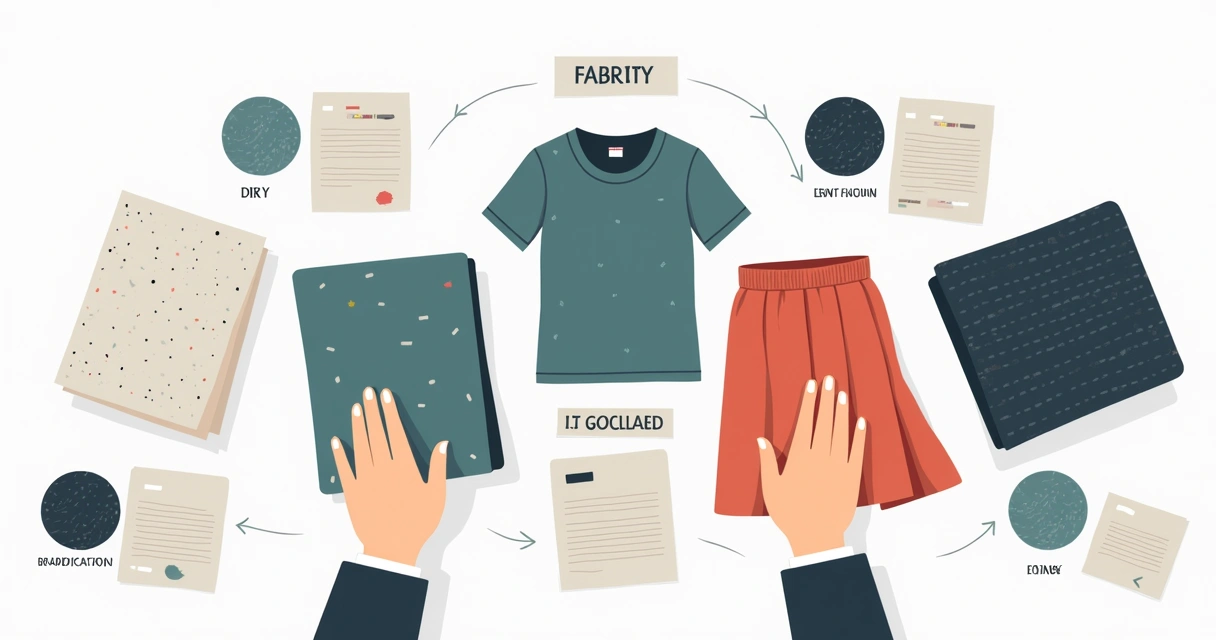 Pessoa avaliando qualidade de tecido de camisa personalizada em mesa com amostras de estampas 