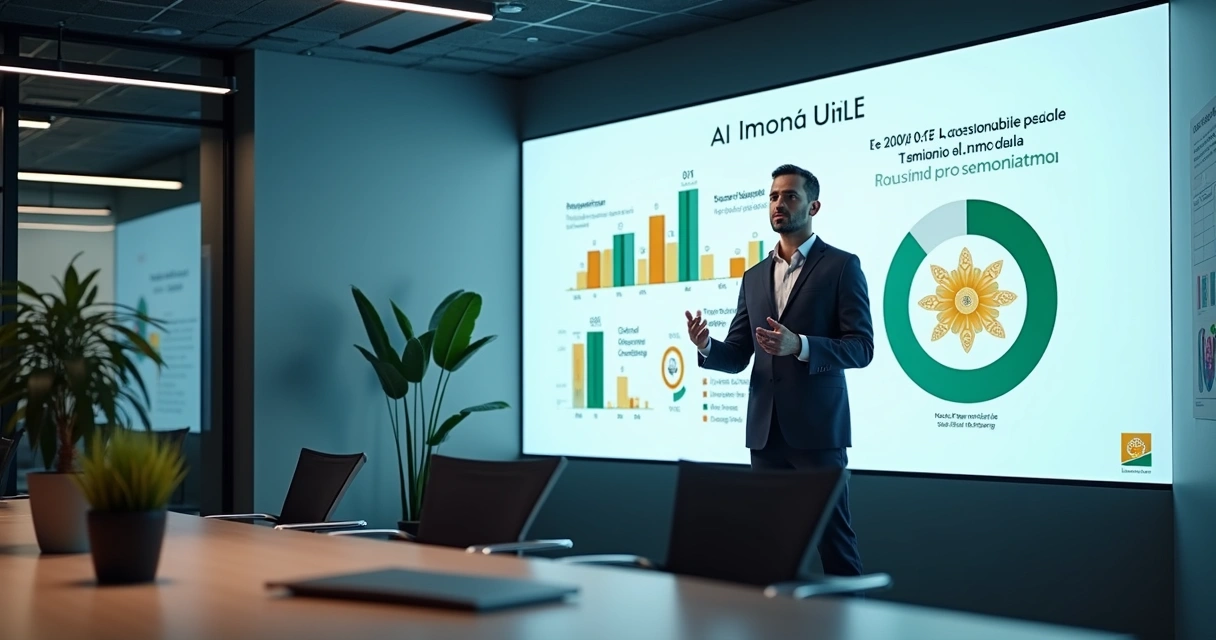 Avatar digital apresentando informações na tela de vídeo 