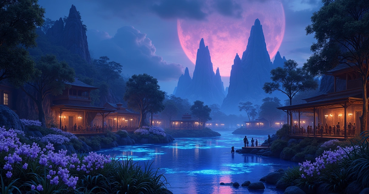 Área Pandora iluminada à noite no Animal Kingdom 