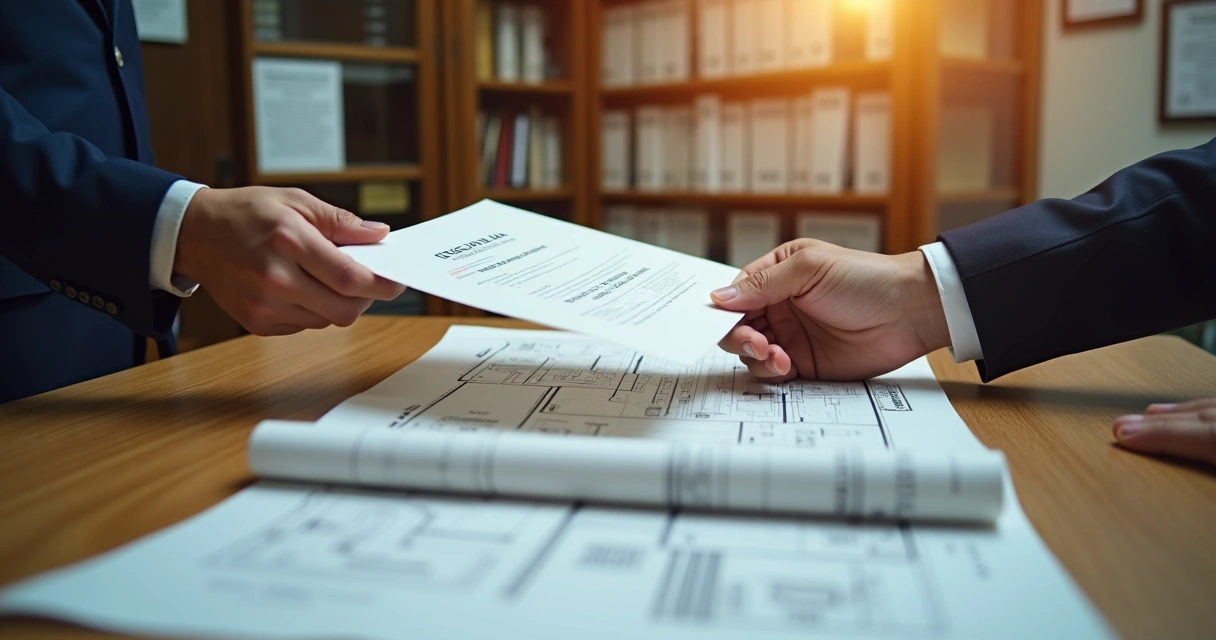 Documentos e certidões sendo entregues em balcão de cartório de registro de imóveis 