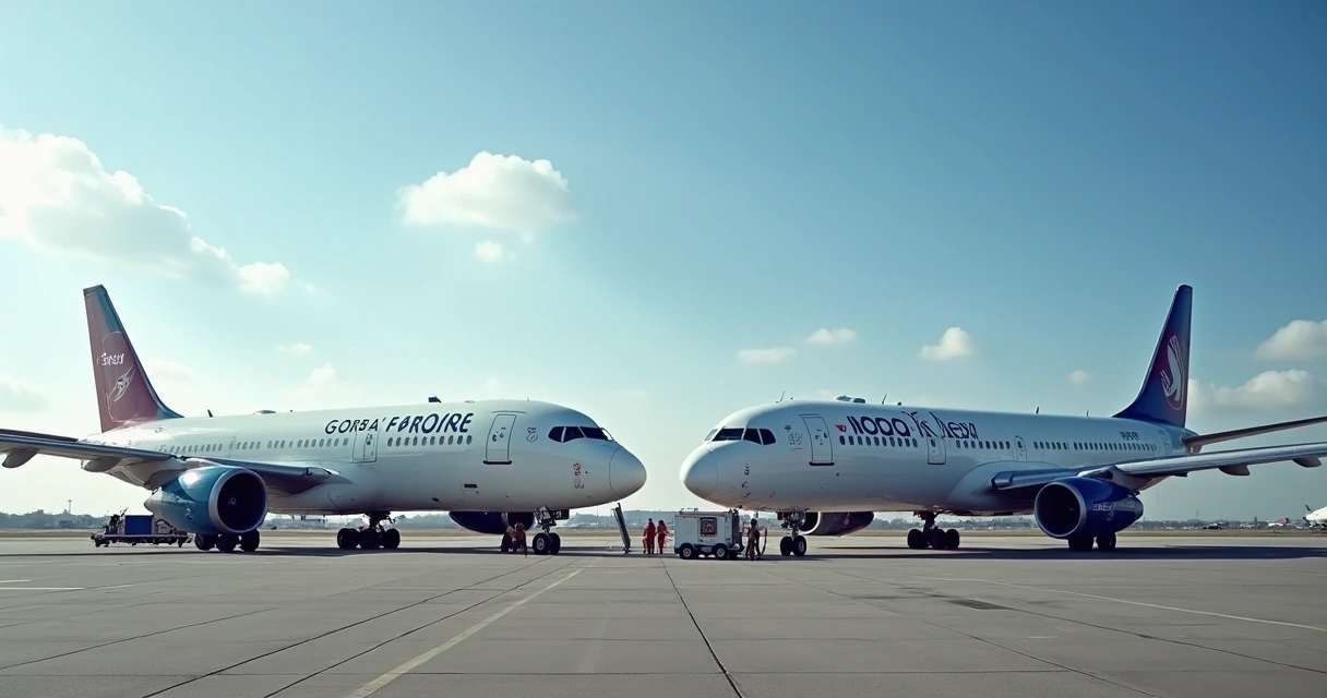 Aviões de diferentes companhias aéreas juntos em aeroporto internacional