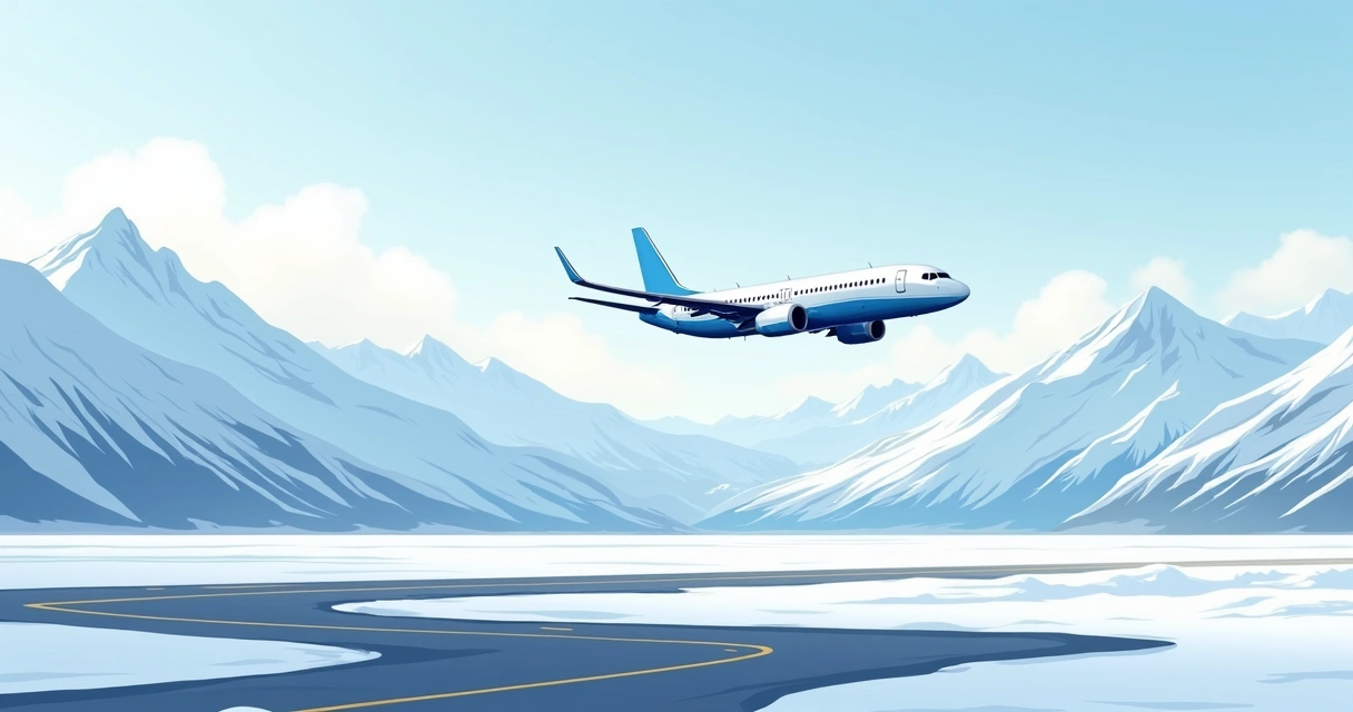 Avião comercial sobre montanhas nevadas em Ushuaia 