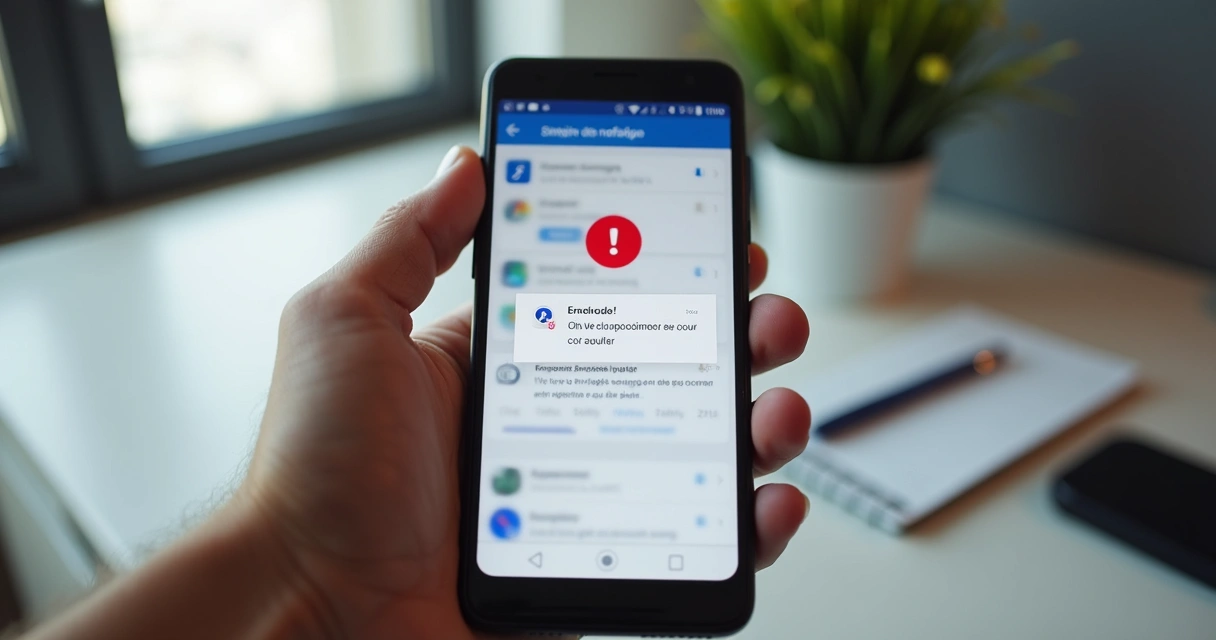 Tela de celular com aviso de banimento em aplicativo social