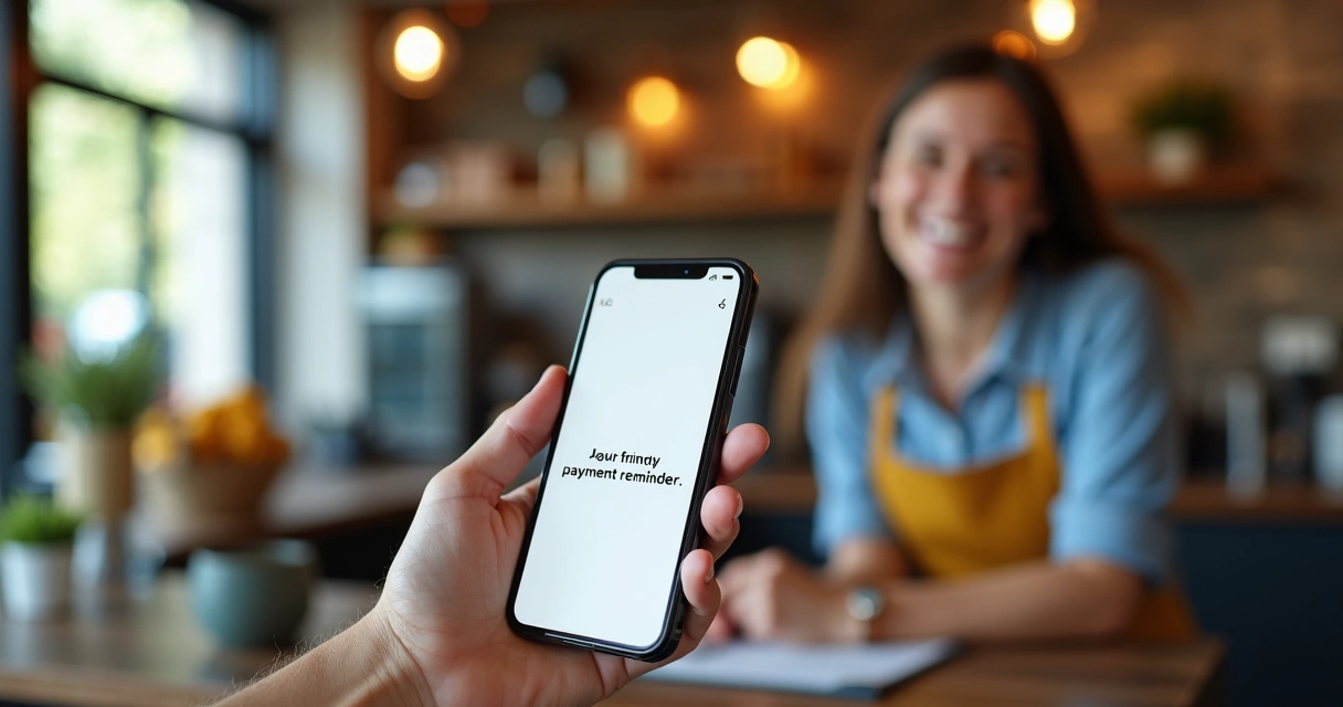Tela de celular mostrando mensagem de cobrança amigável 