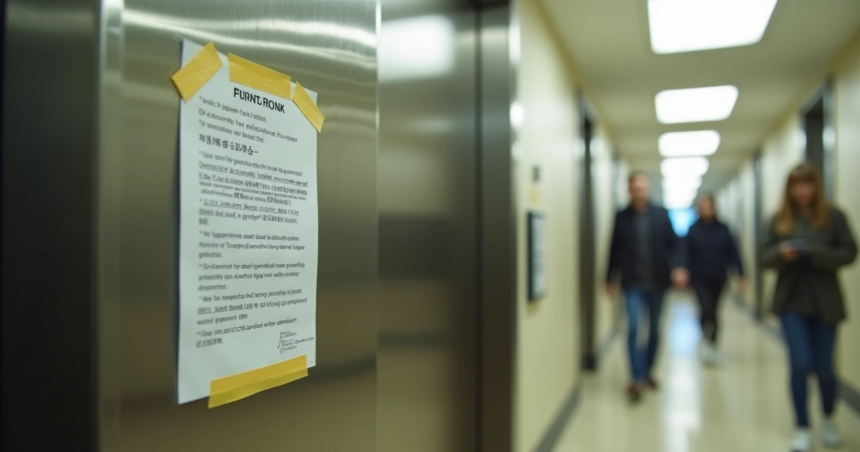 Folha impressa presa em elevador de prédio residencial 
