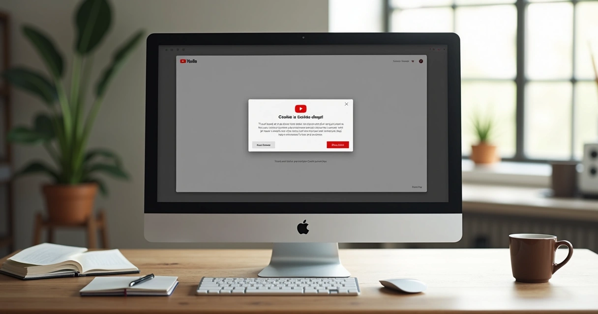 Aviso de cookies exibido em tela de computador. 