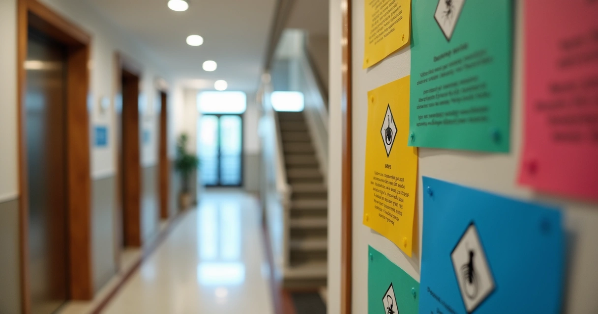 Aviso de dedetização em mural de condomínio 