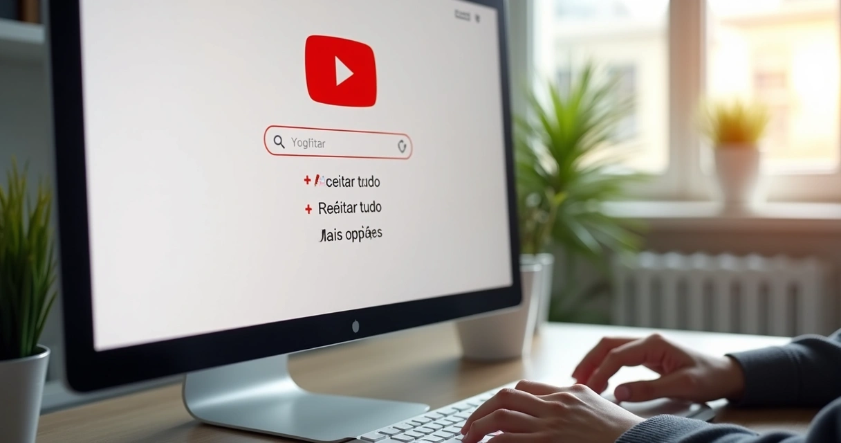 Aviso de uso de cookies e opções exibido ao acessar o YouTube 
