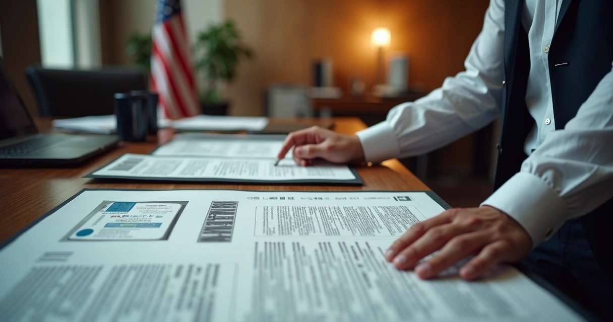 Person analyzes award certificates and news articles at a desk