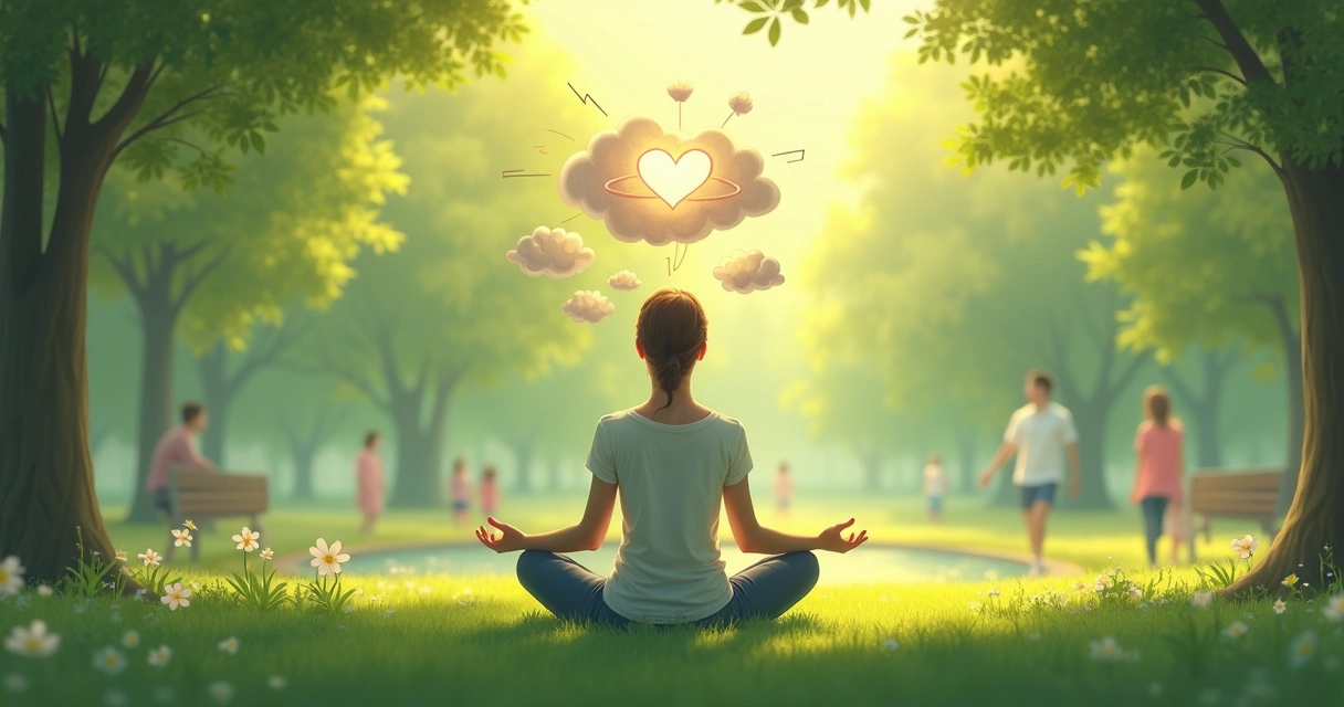 Illustration of a person in a peaceful park, showing mind-body connection 