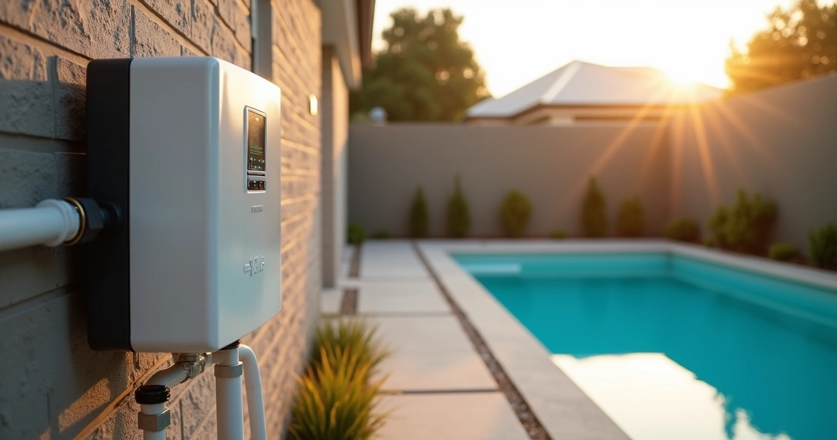 AXis salt chlorinator mounted near residential pool in Australian backyard 