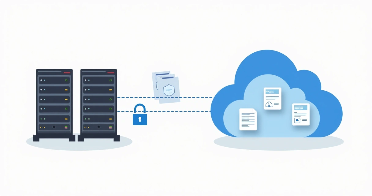 Cloud and document icons represent migration from server to Azure cloud platform 