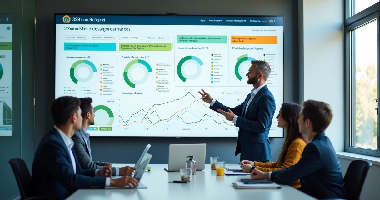 Revenue team reviewing a deal dashboard on a large screen