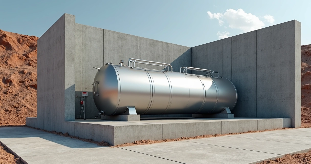 Estrutura de concreto ao redor de um tanque de combustível em um posto 
