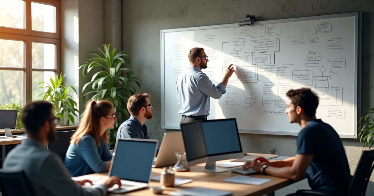 Developers collaborating on backend workflows 