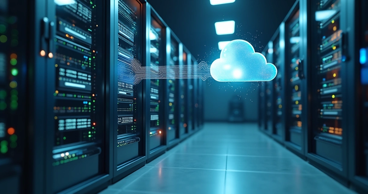 Servidor IoT fazendo backup na nuvem e dispositivos conectados ao redor