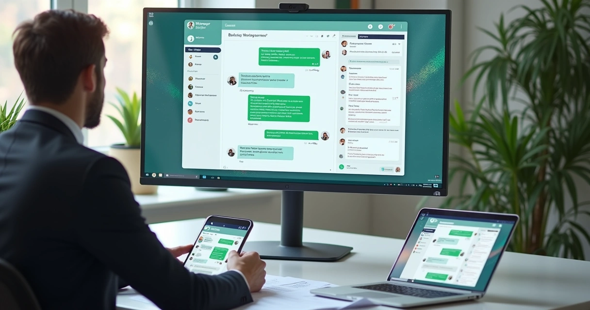 Painel com conversas comerciais e arquivos de backup
