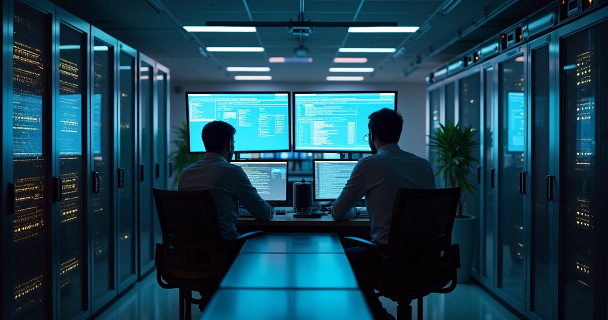 Equipe de TI revisando processos de limpeza e backup em servidores 