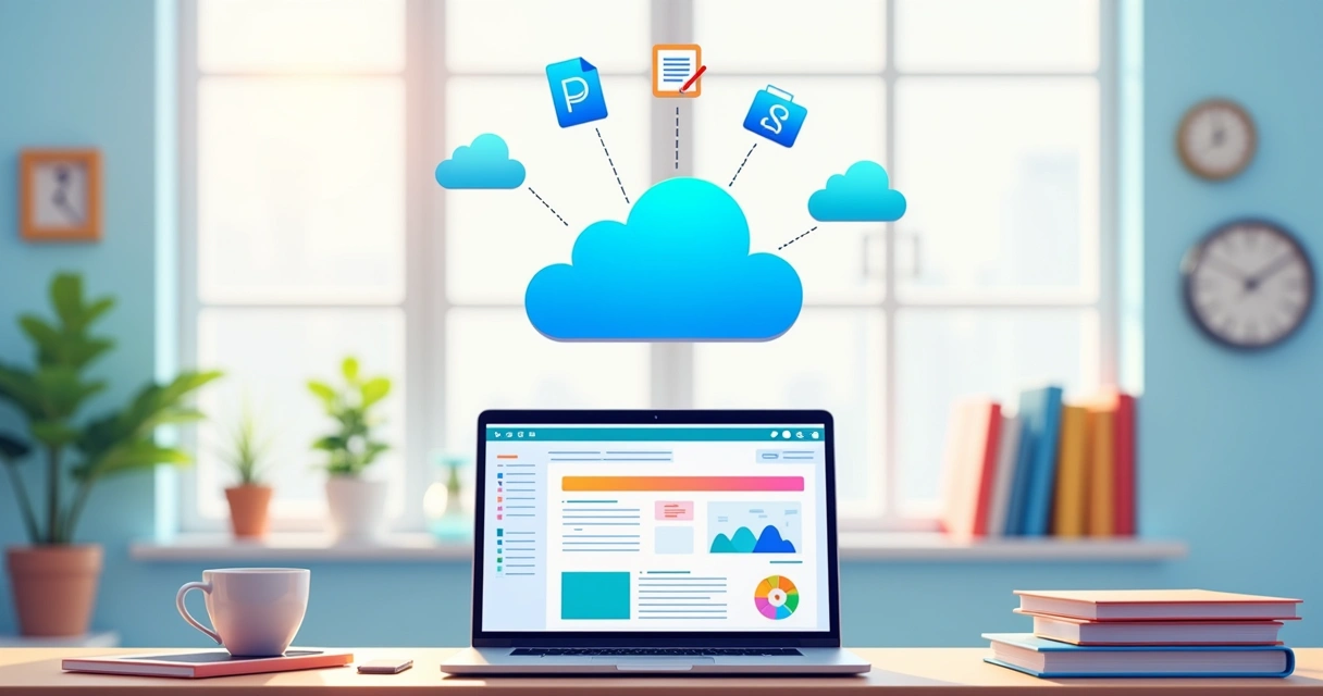 Pessoa organizando arquivos digitais na nuvem através de um painel colorido de gestão 