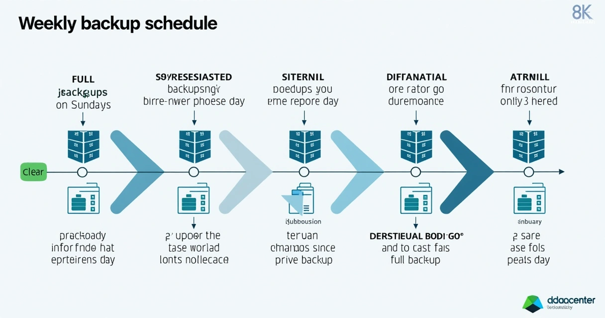 Ilustração de cronograma de backups full, incremental e diferencial 