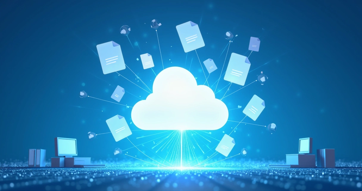 Conceito visual de backup em nuvem com arquivos flutuando 