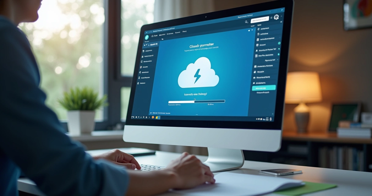 Tela de computador mostrando backup na nuvem 