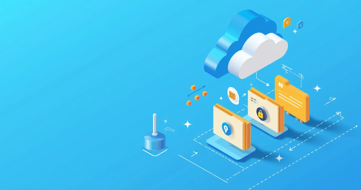 Ilustração de backup de dados para nuvem com cadeado 