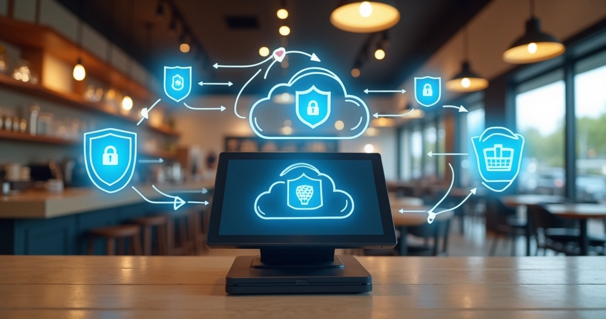 Backup automatizado do PDV em nuvem com ícones de segurança