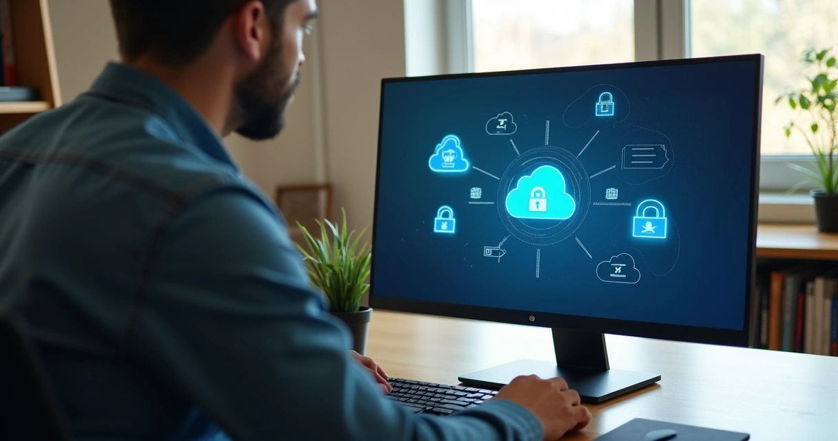Tela de computador com backup em nuvem ativo