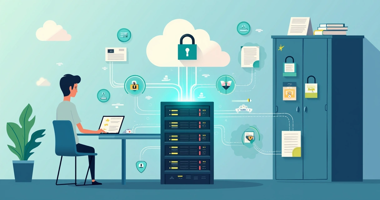 Servidor digital com símbolo de backup em gabinete público 