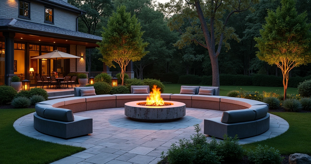 Paver patio with a fire pit and family seating 