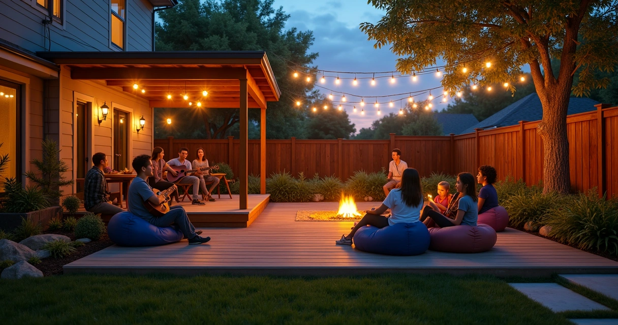 Backyard stage set up for family music night