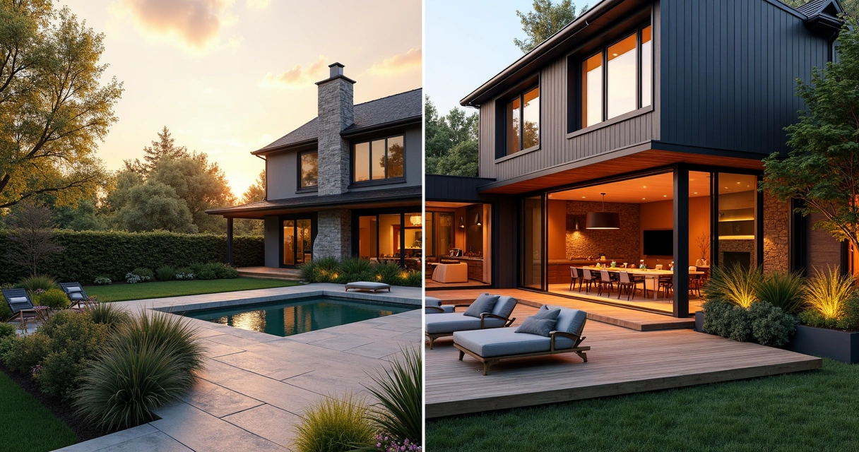 Backyard before and after outdoor living renovation 