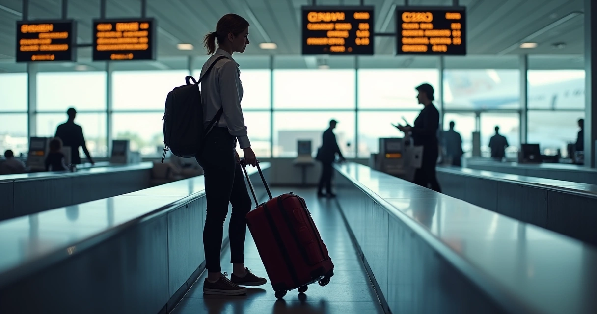 Mala sendo despachada em balcão de aeroporto 