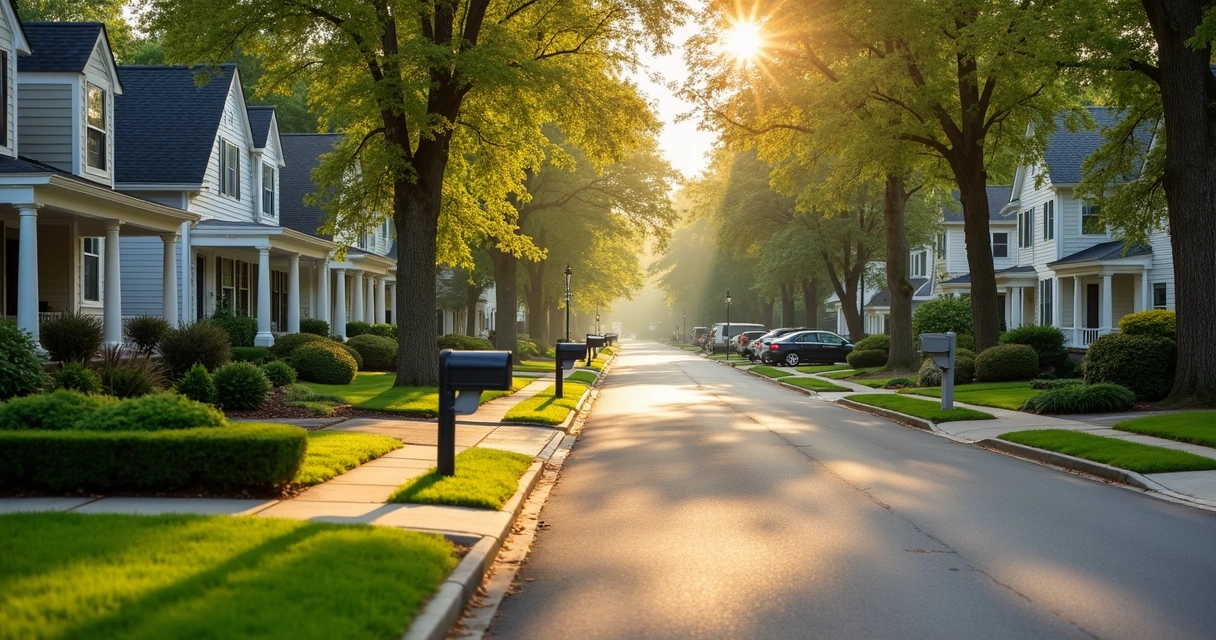 Rua residencial com casas típicas americanas 