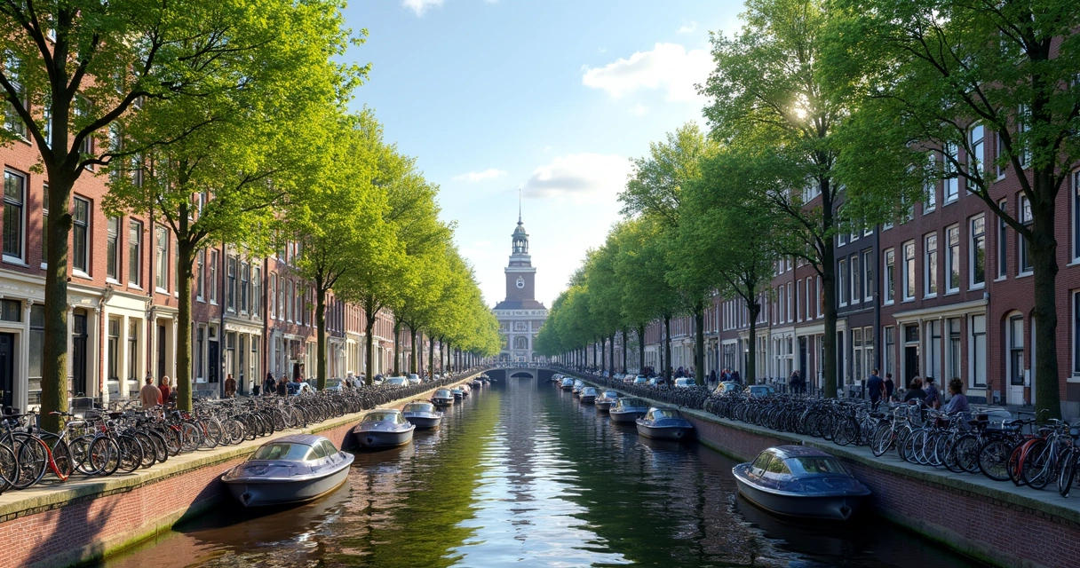 Vista dos canais e casas típicas no bairro Jordaan, Amsterdã 