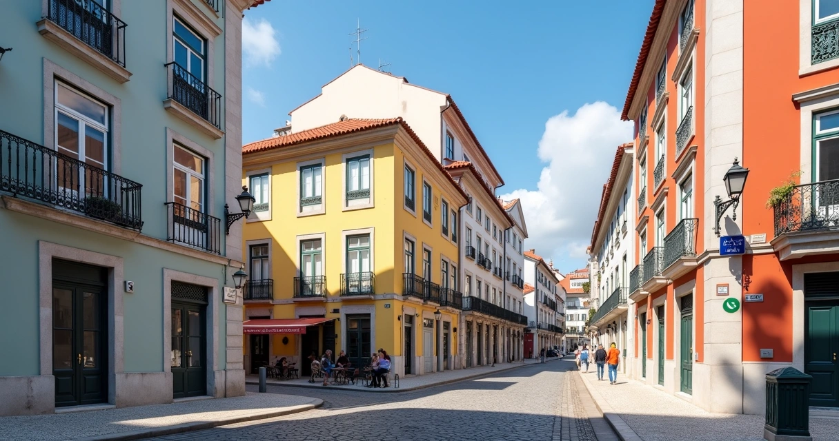Fachada de apartamentos residenciais em bairro tradicional de Lisboa 