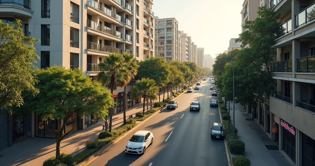 Vista urbana do Jardim Riacho das Pedras com prédios residenciais e comércio local 