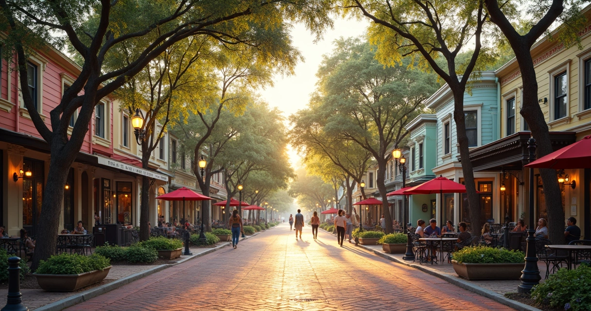 Casas coloridas e arborizadas no bairro Thornton Park em Orlando 