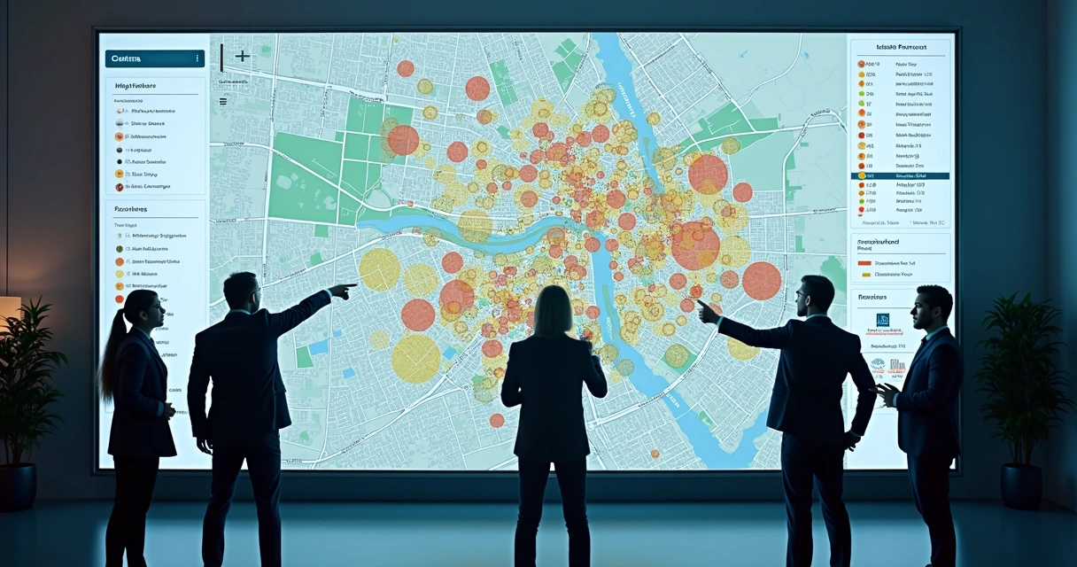 Mapa de bairro com indicadores urbanos destacados por IA