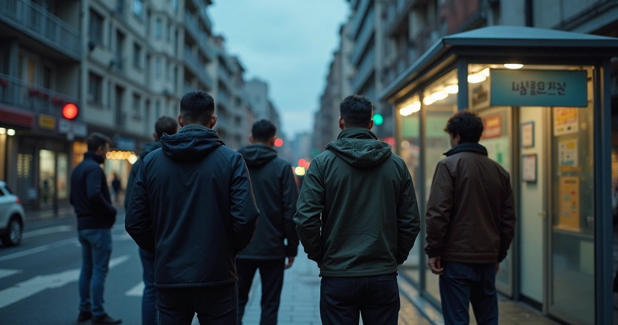 Rua urbana com pessoas próximas fisicamente, mas emocionalmente isoladas