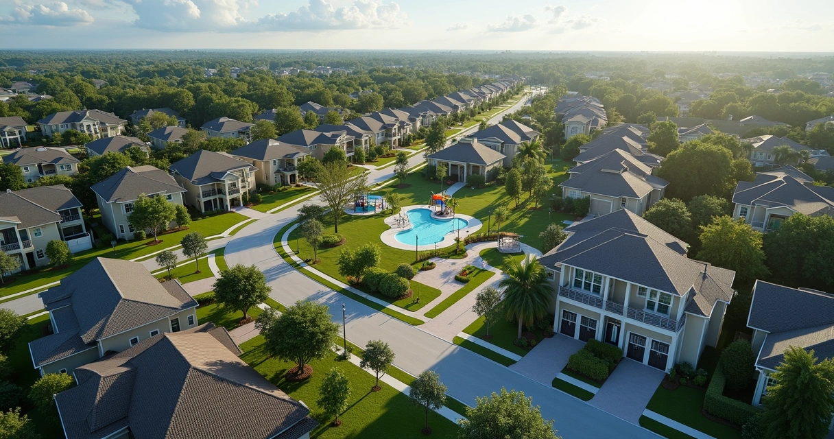 Vista aérea de um bairro residencial planejado na Flórida 