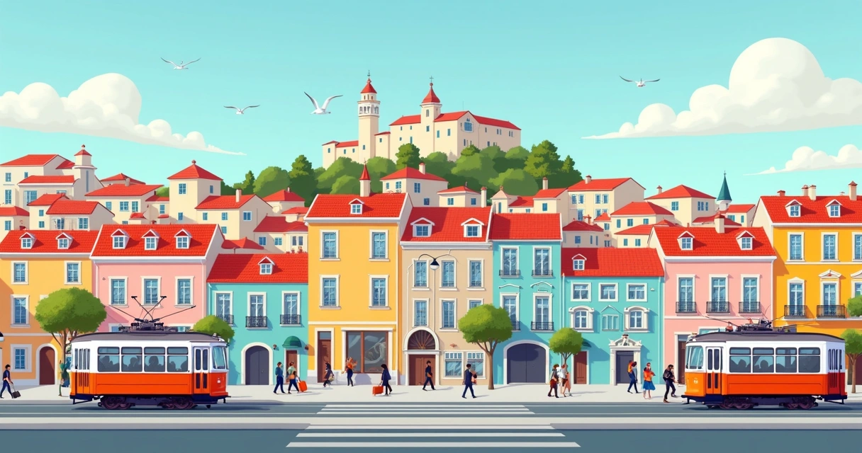 Vista dos bairros Baixa, Alfama e Bairro Alto em Lisboa 