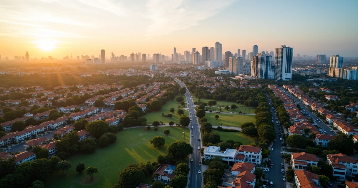 Vista aérea detalhada de bairros nobres de Campinas com áreas verdes e construções de luxo 