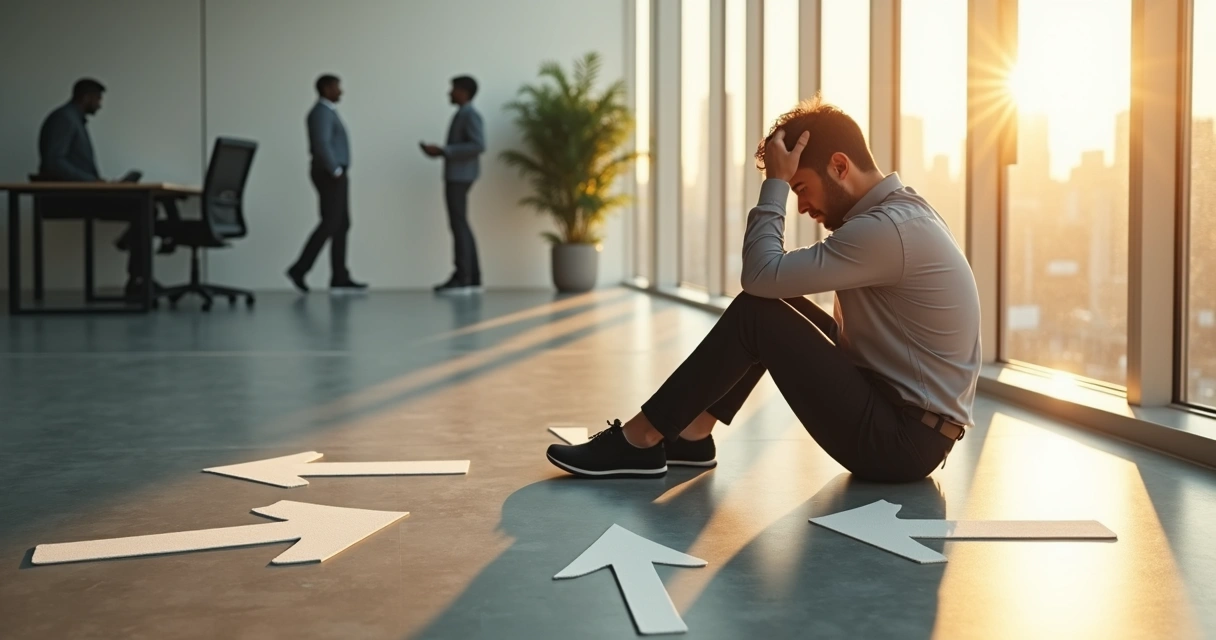 Pessoa em frente a encruzilhada com sombras projetando diferentes escolhas 